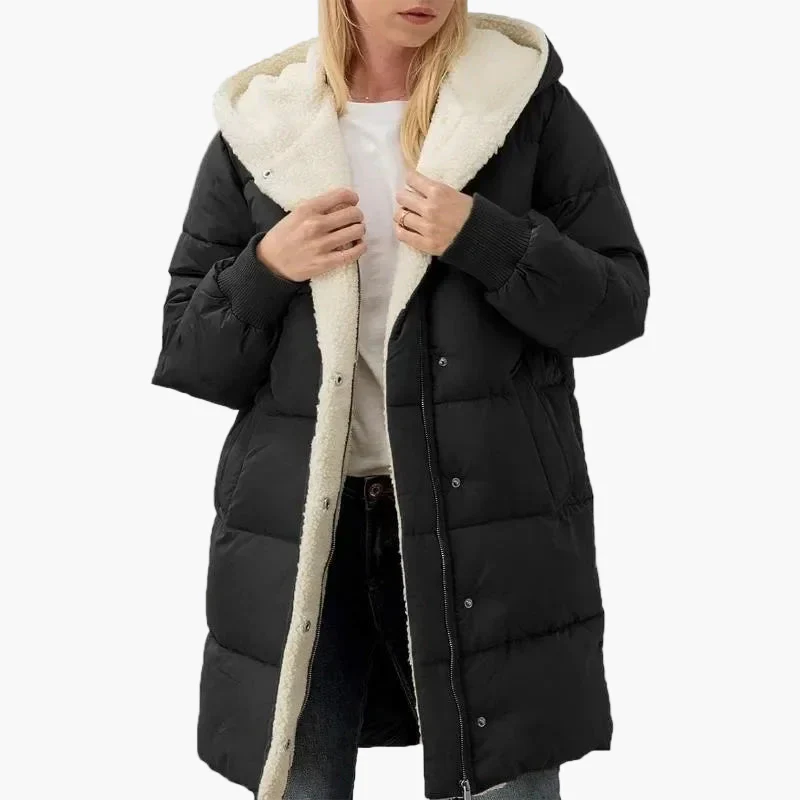 Manteau long matelassé à capuche pour femme – Style hivernal décontracté et élégant - Image 4