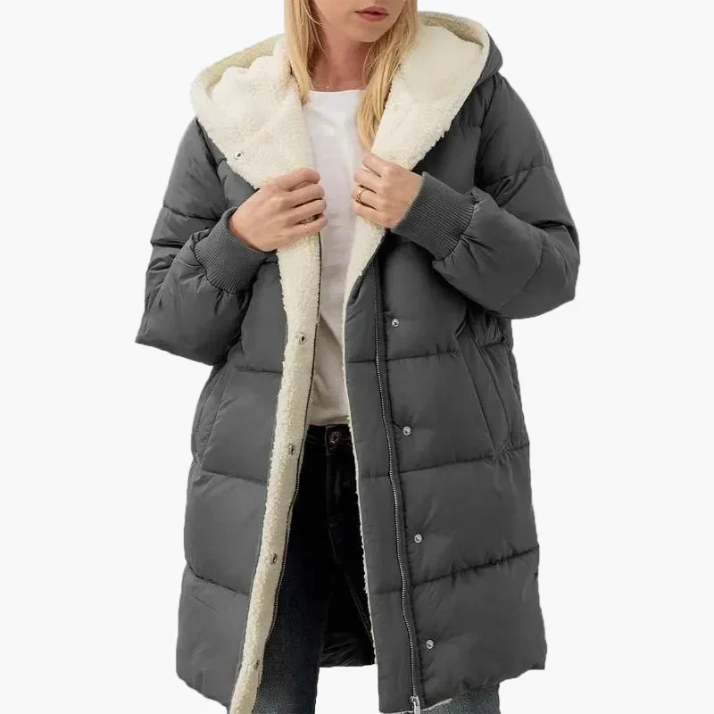 Manteau long matelassé à capuche pour femme – Style hivernal décontracté et élégant - Image 5