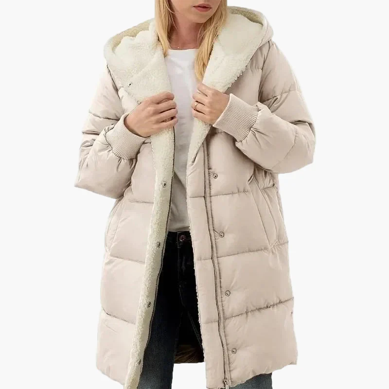 Manteau long matelassé à capuche pour femme – Style hivernal décontracté et élégant - Image 8
