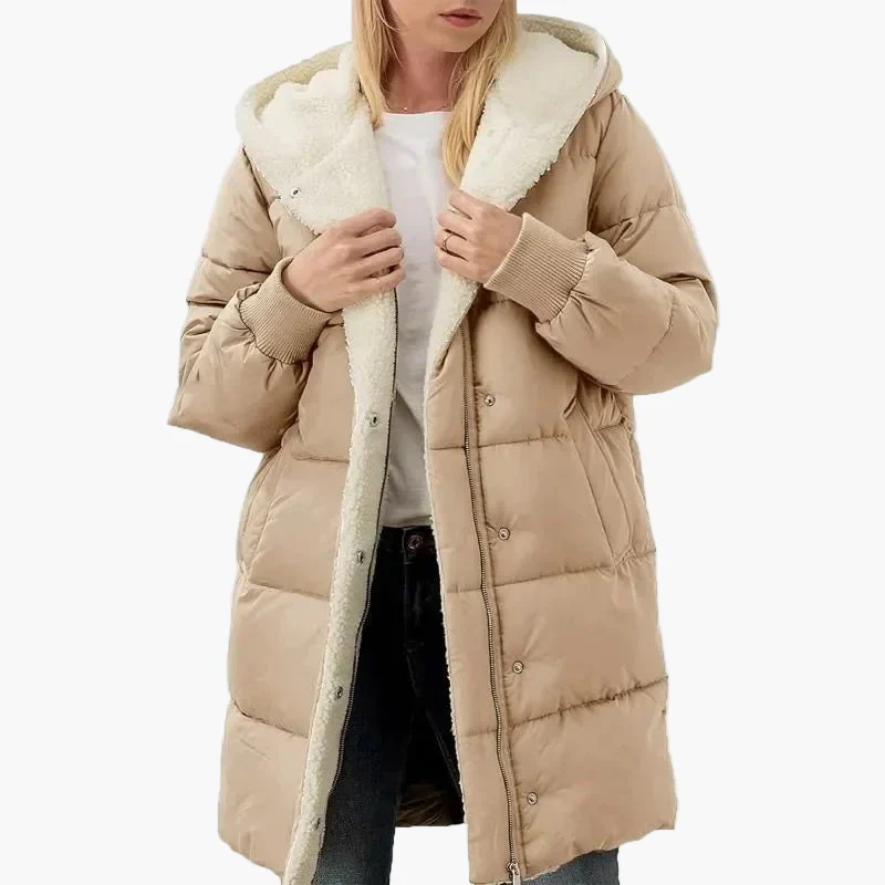Manteau long matelassé à capuche pour femme – Style hivernal décontracté et élégant - Image 9