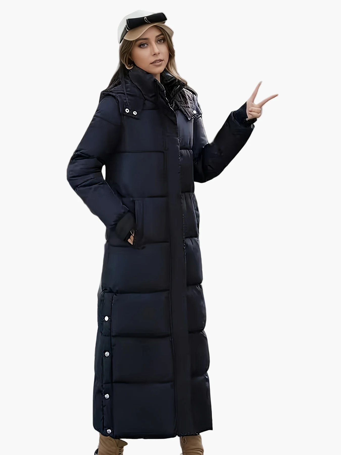 Manteau long matelassé à capuche pour femme, style élégant hiver, usage urbain et décontracté - Image 10