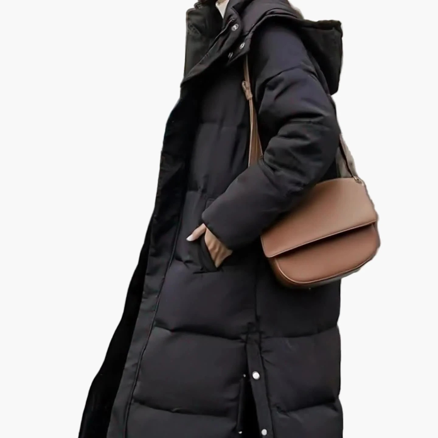 Manteau long matelassé à capuche pour femme, style élégant hiver, usage urbain et décontracté - Image 11