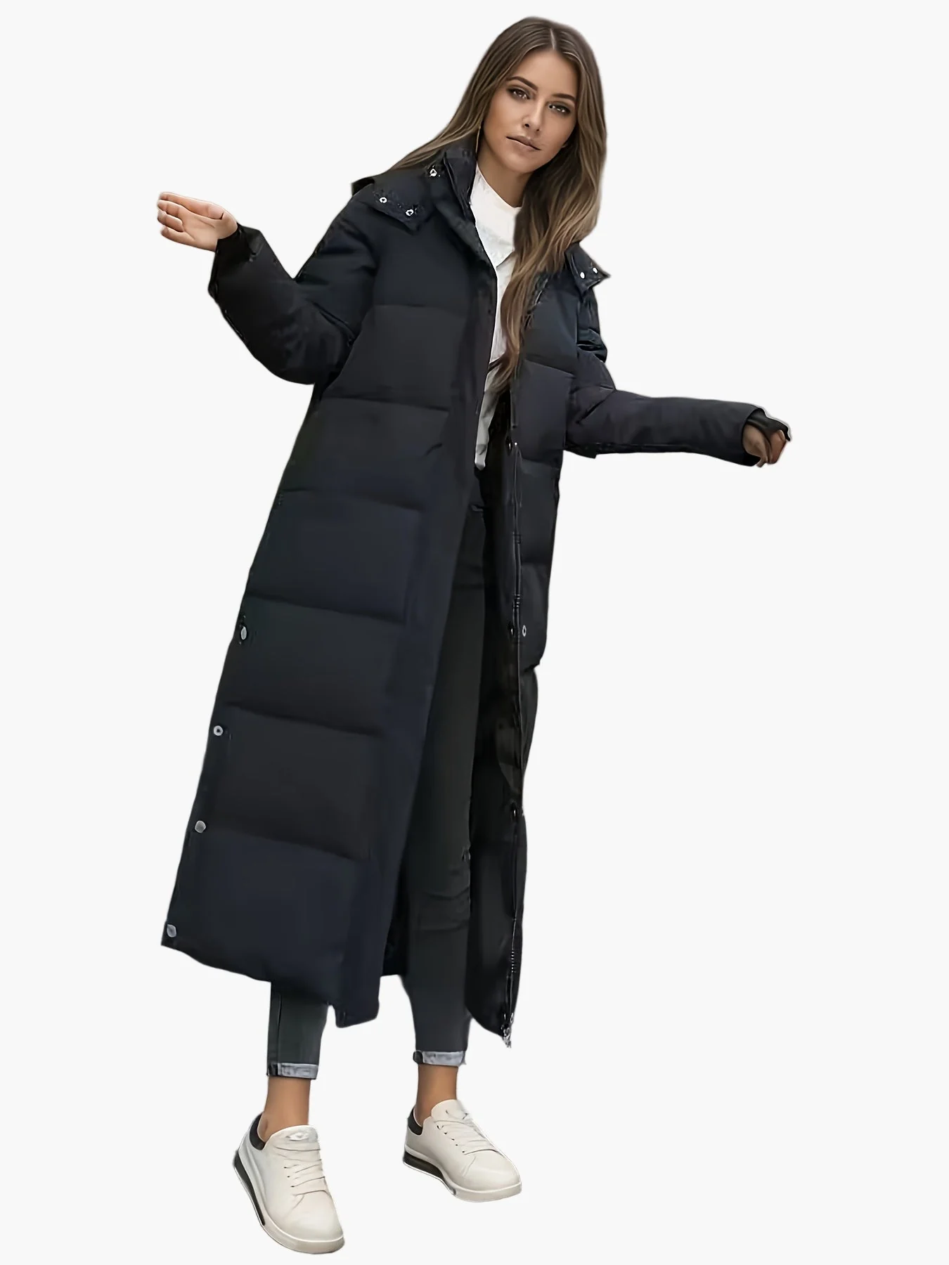 Manteau long matelassé à capuche pour femme, style élégant hiver, usage urbain et décontracté - Image 4
