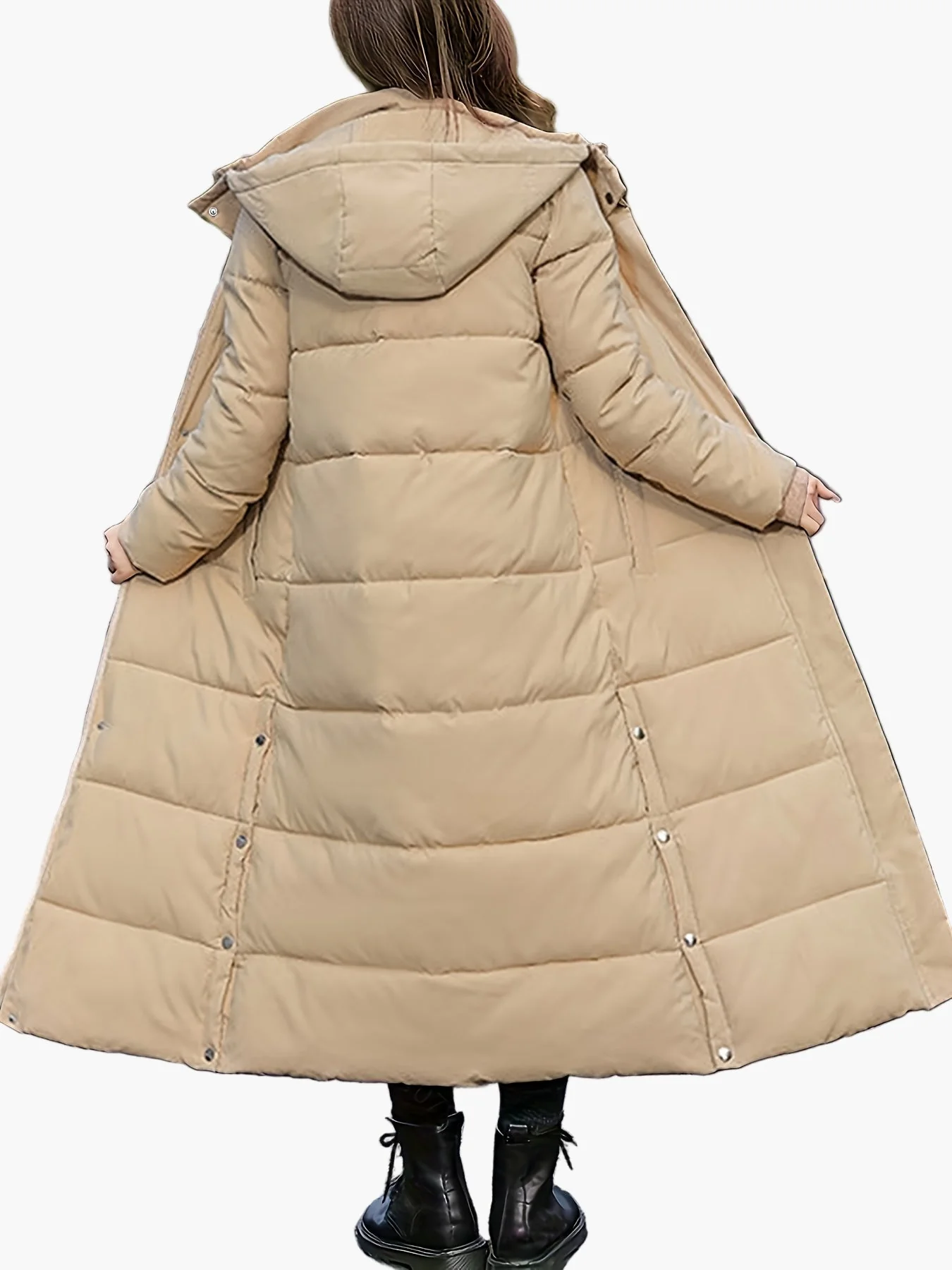 Manteau long matelassé à capuche pour femme, style élégant hiver, usage urbain et décontracté - Image 5