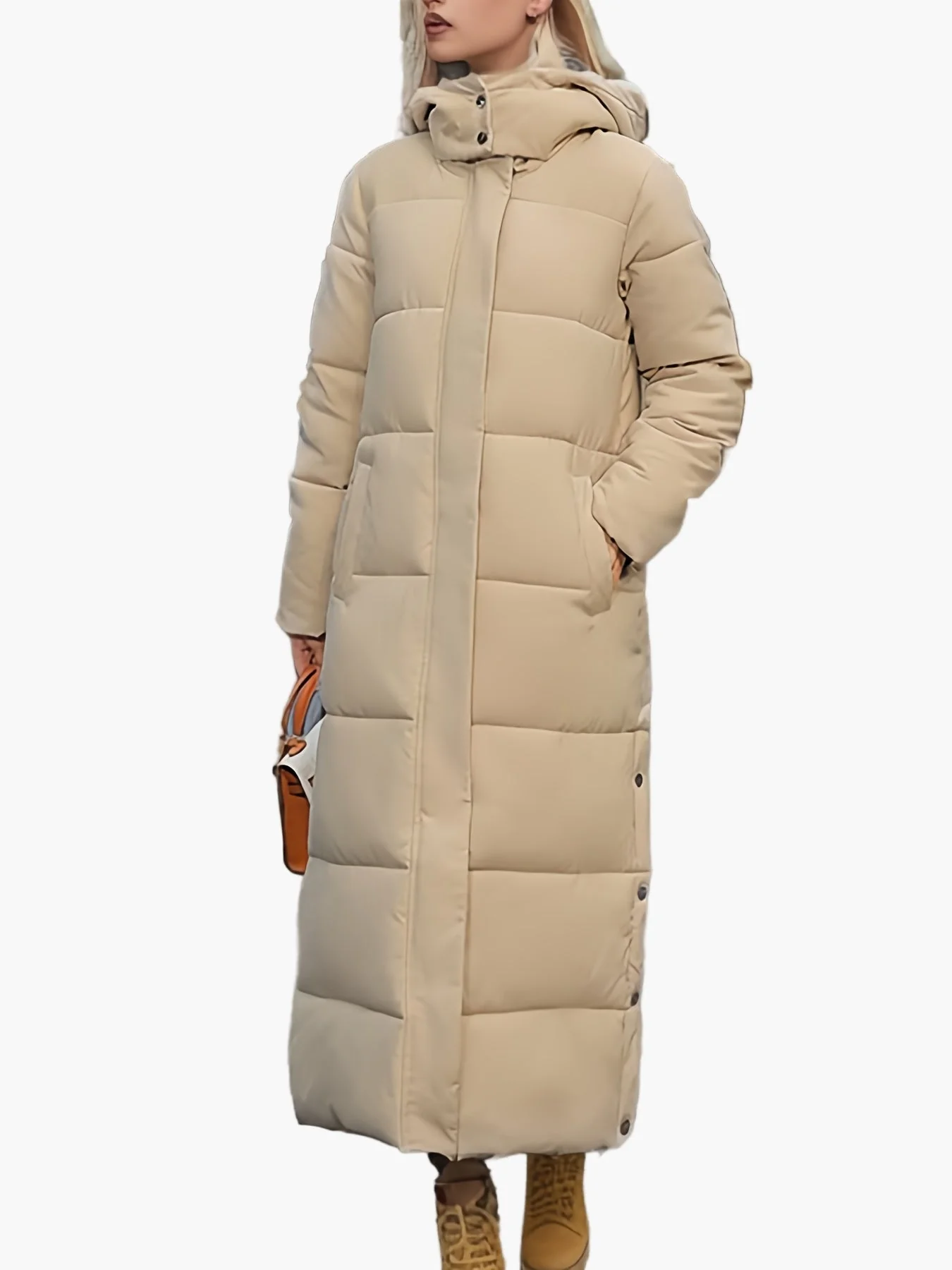 Manteau long matelassé à capuche pour femme, style élégant hiver, usage urbain et décontracté - Image 7