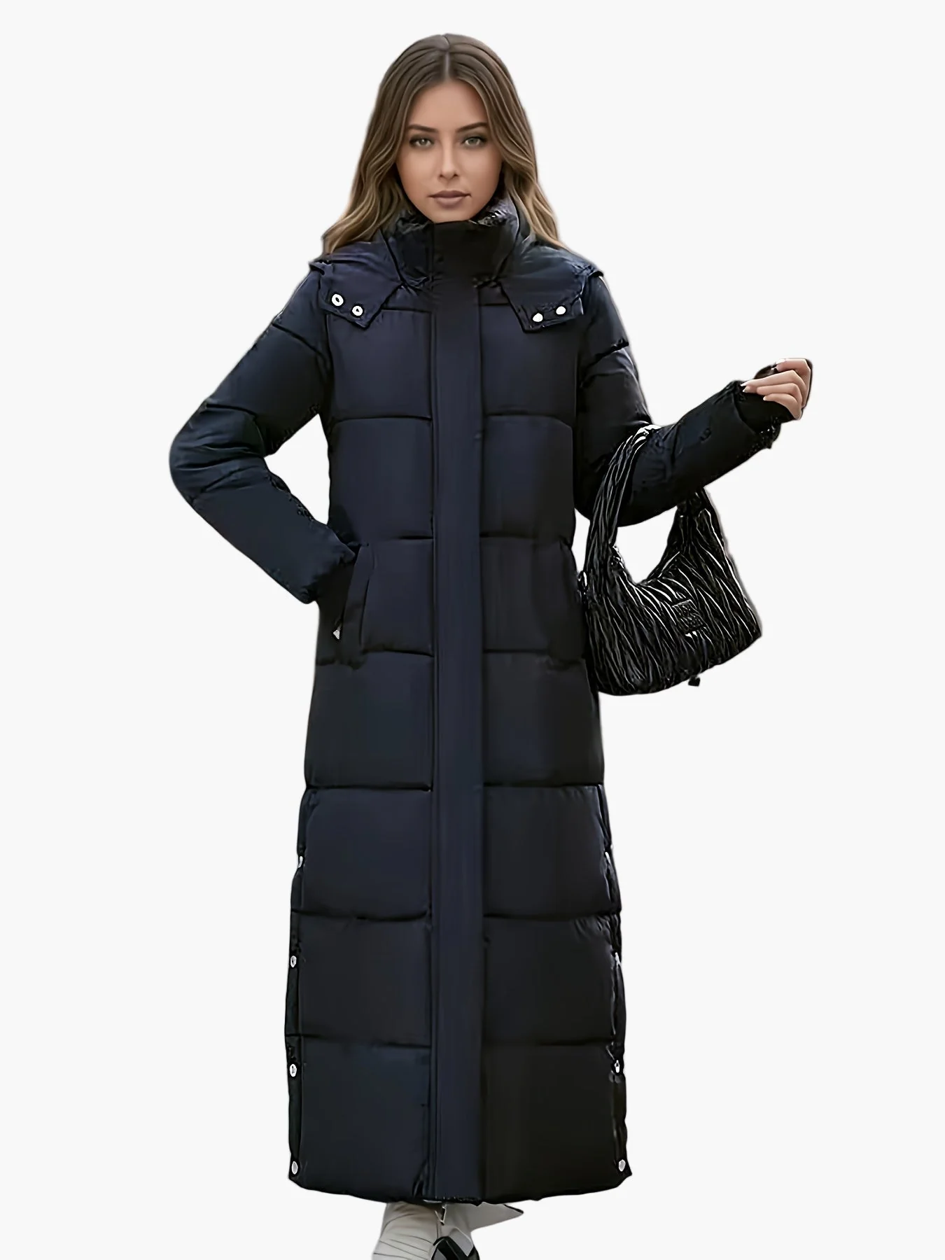 Manteau long matelassé à capuche pour femme, style élégant hiver, usage urbain et décontracté - Image 8