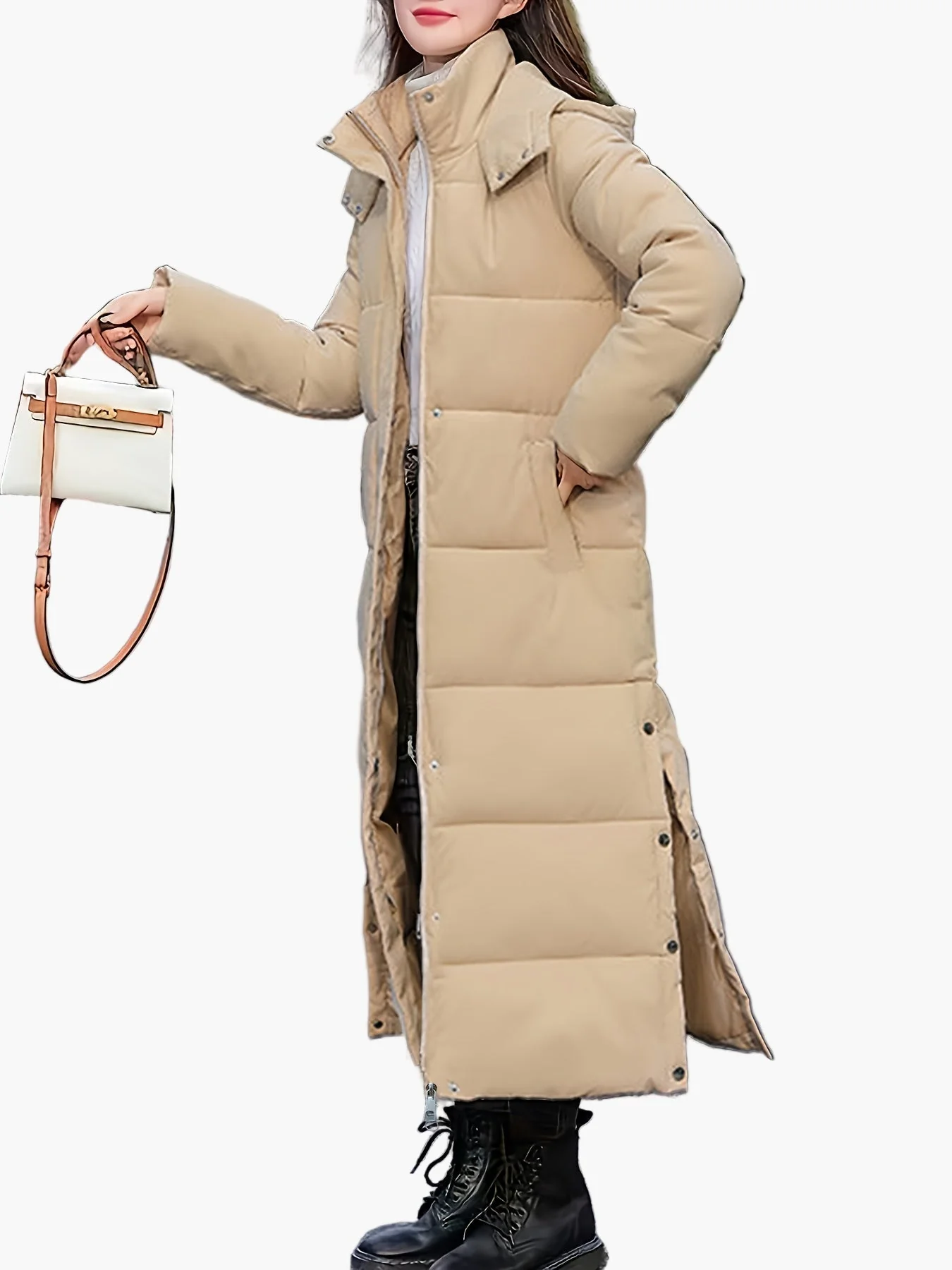 Manteau long matelassé à capuche pour femme, style élégant hiver, usage urbain et décontracté - Image 9