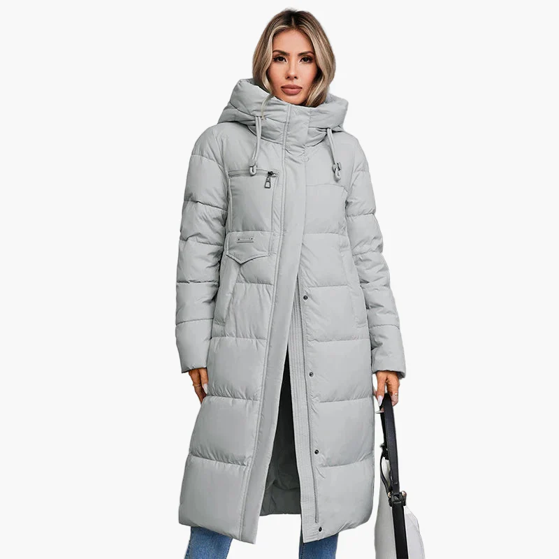 Manteau long matelassé à capuche pour femme, style urbain hiver - Image 3
