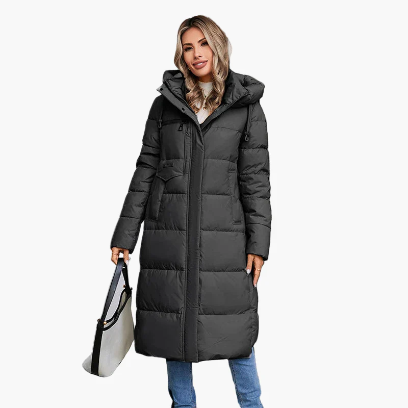 Manteau long matelassé à capuche pour femme, style urbain hiver - Image 6