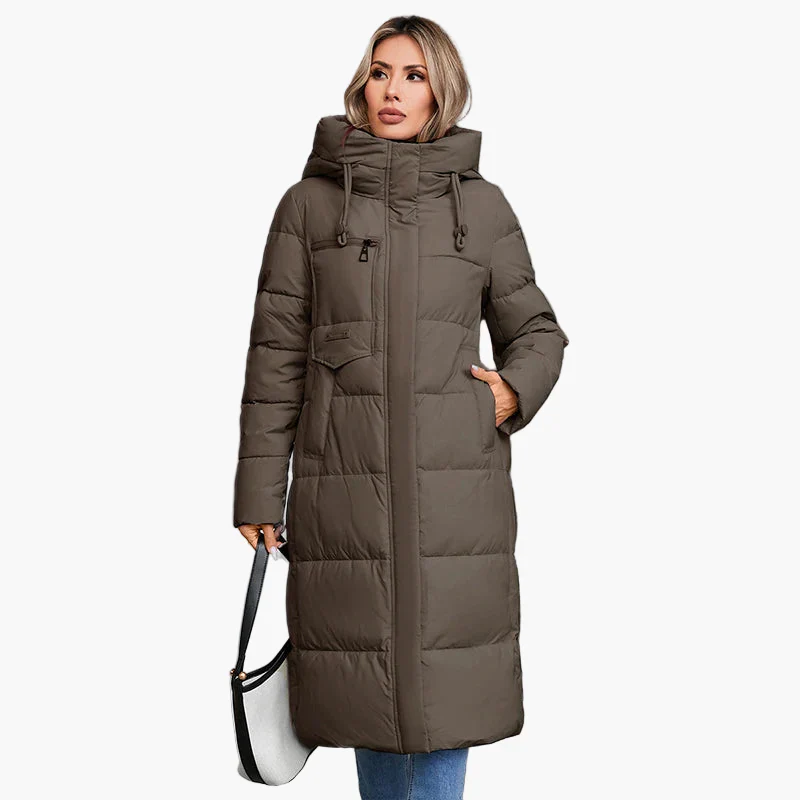 Manteau long matelassé à capuche pour femme, style urbain hiver - Image 9