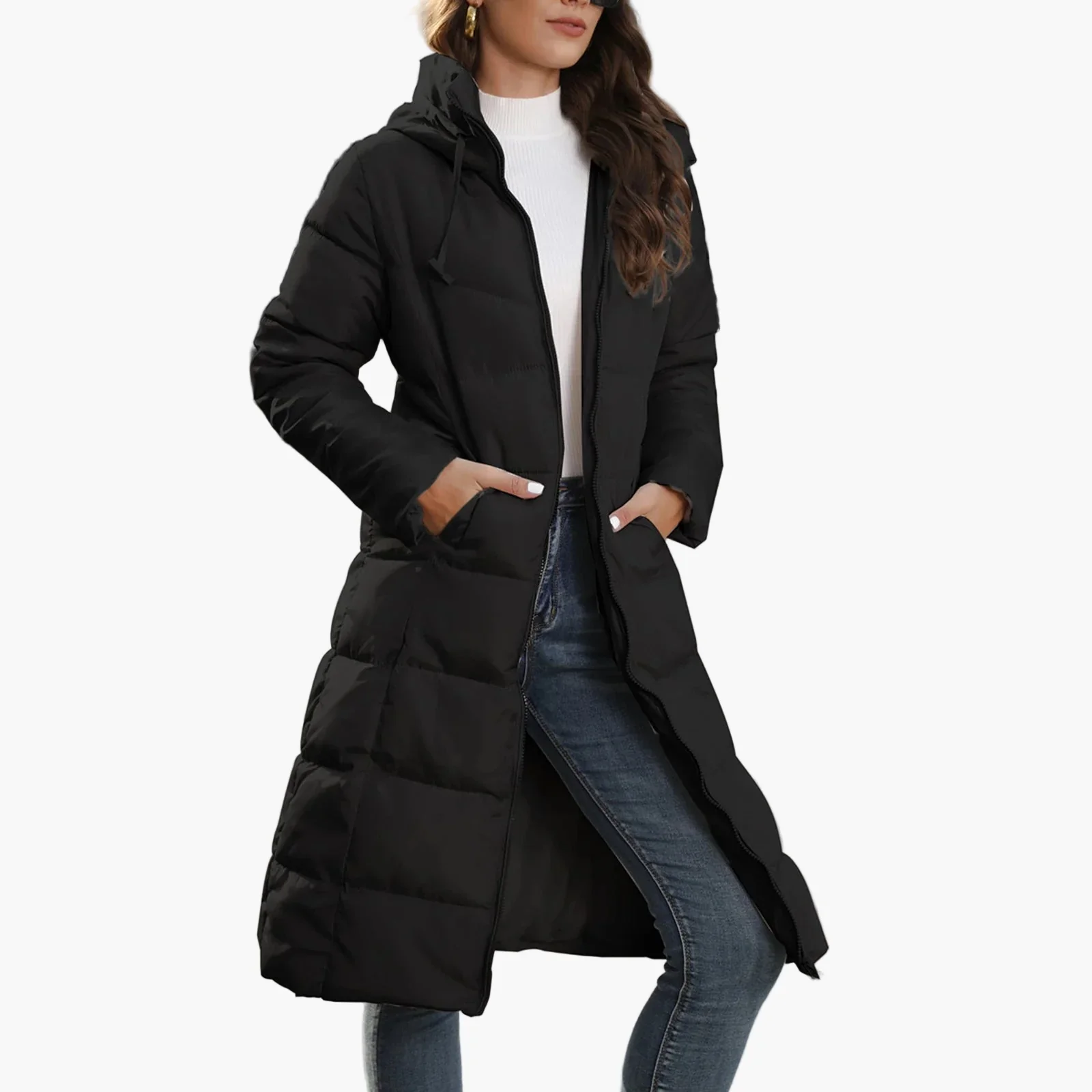 Manteau long matelassé femme à capuche – Doudoune chaude style urbain hiver - Image 3