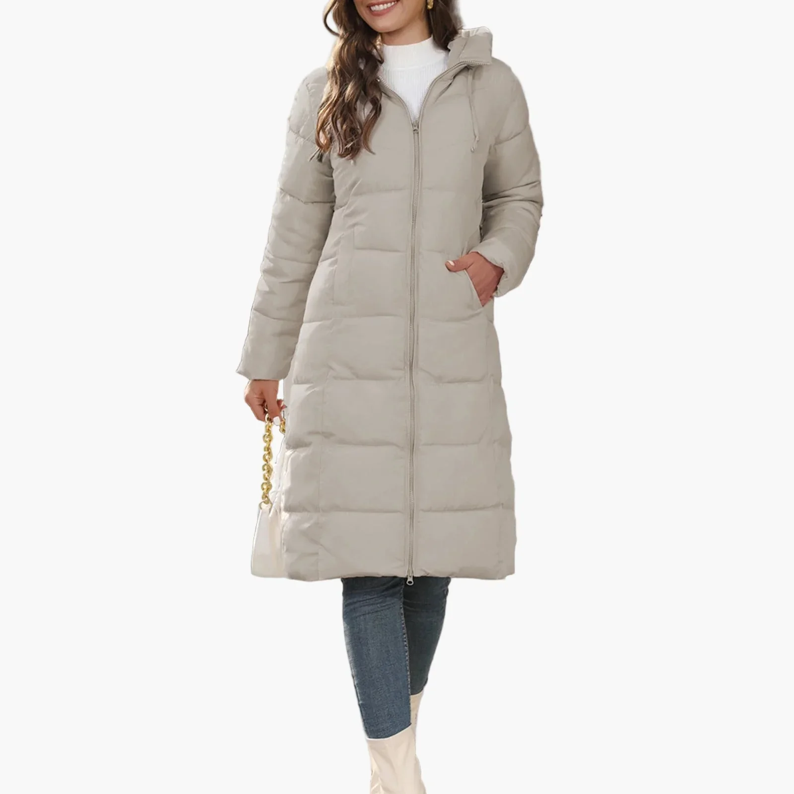 Manteau long matelassé femme à capuche – Doudoune chaude style urbain hiver - Image 5