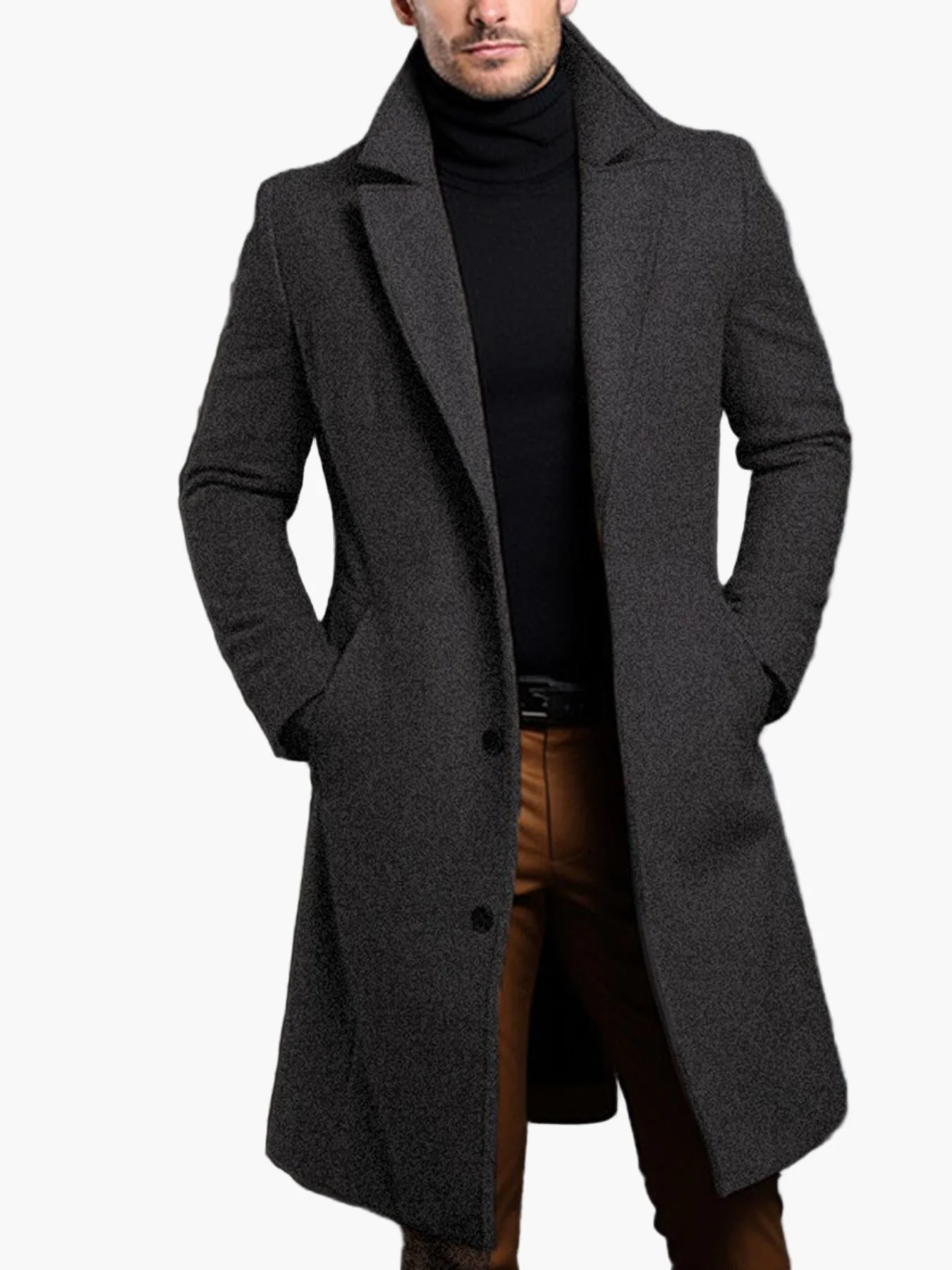 Manteau Long Style Classique Homme Élégant pour Automne et Printemps - Image 2