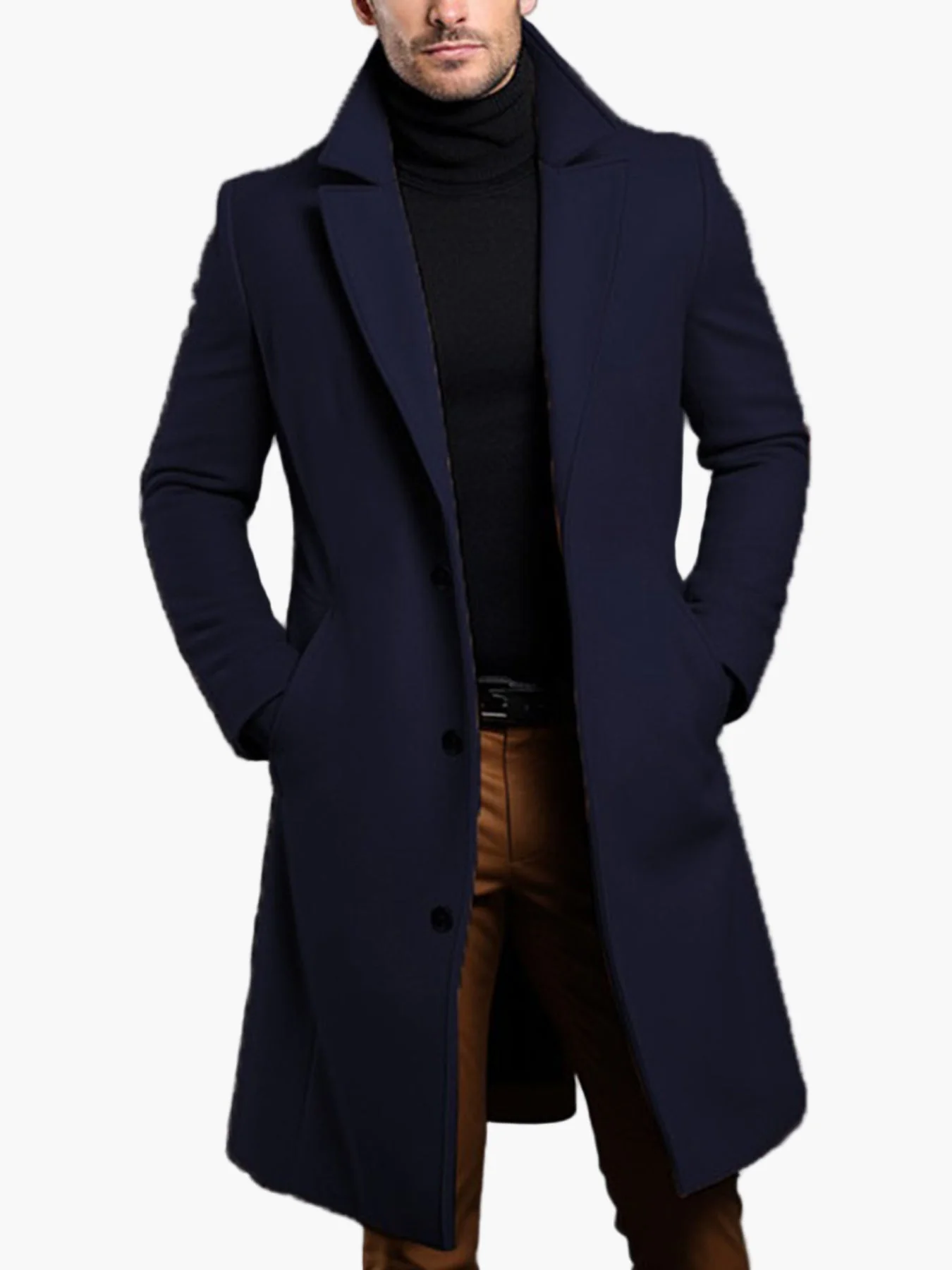 Manteau Long Style Classique Homme Élégant pour Automne et Printemps - Image 3