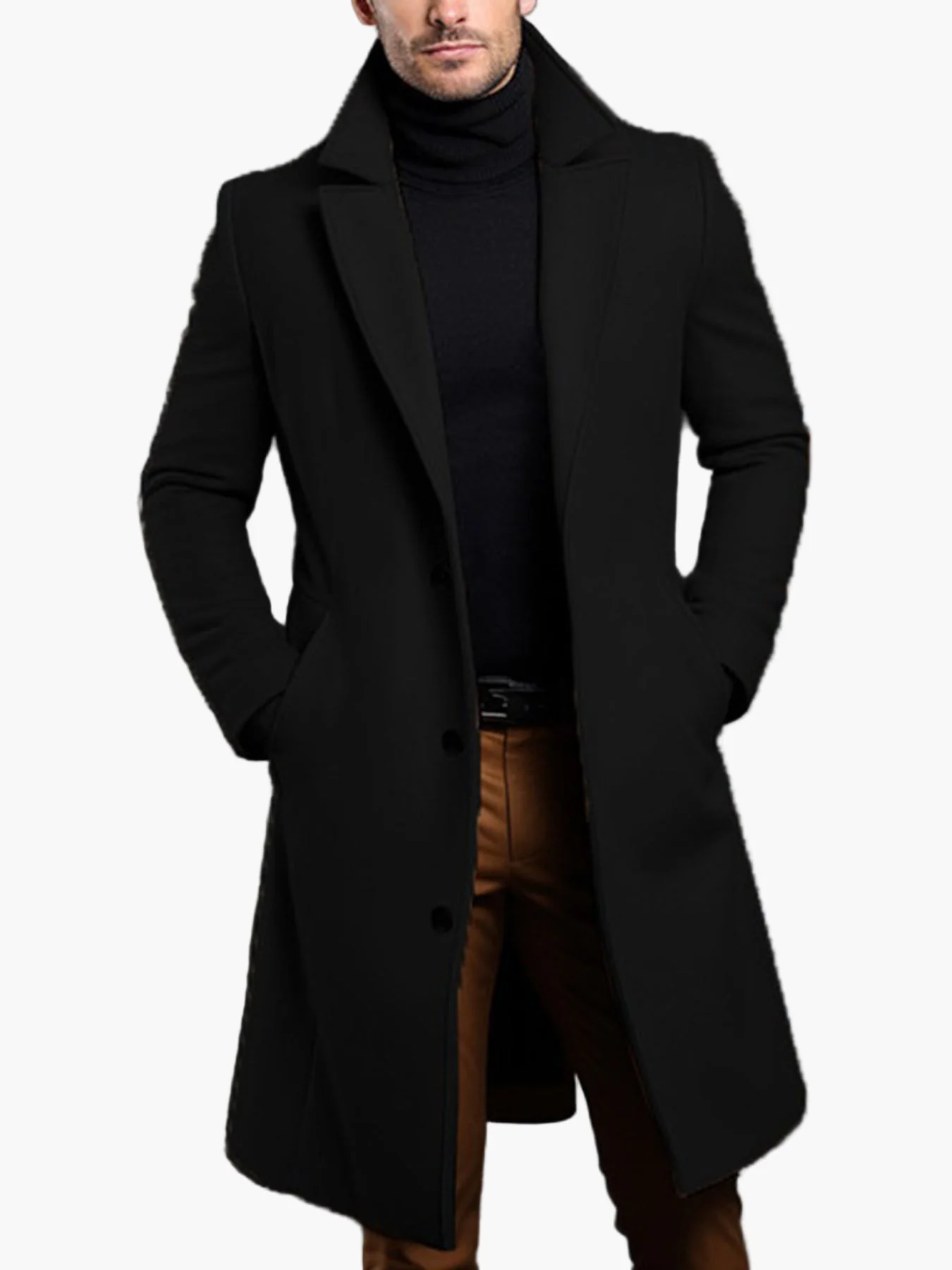 Manteau Long Style Classique Homme Élégant pour Automne et Printemps - Image 4