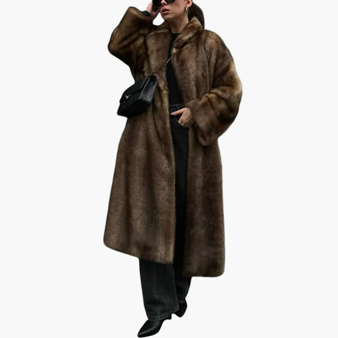 Manteau long trench en fausse fourrure style élégant pour femme – Idéal hiver et occasions spéciales - Image 2