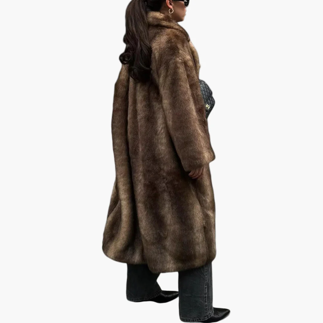 Manteau long trench en fausse fourrure style élégant pour femme – Idéal hiver et occasions spéciales - Image 3