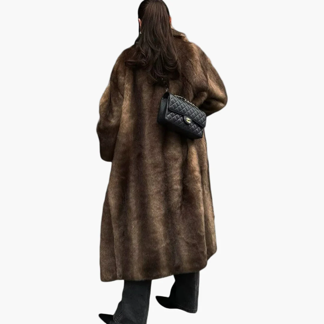 Manteau long trench en fausse fourrure style élégant pour femme – Idéal hiver et occasions spéciales - Image 4