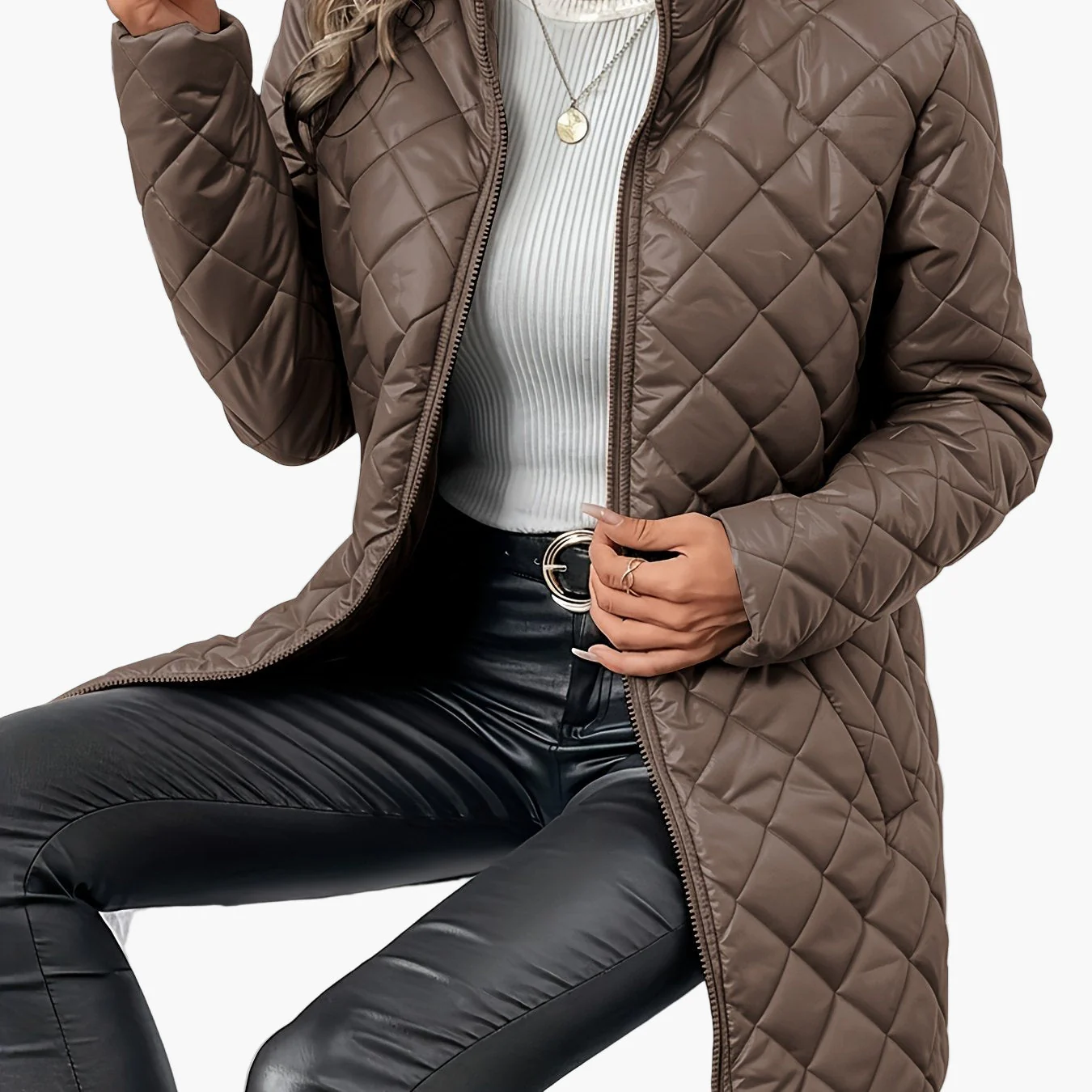 Manteau matelassé long femme style urbain chic pour l'hiver - Image 10