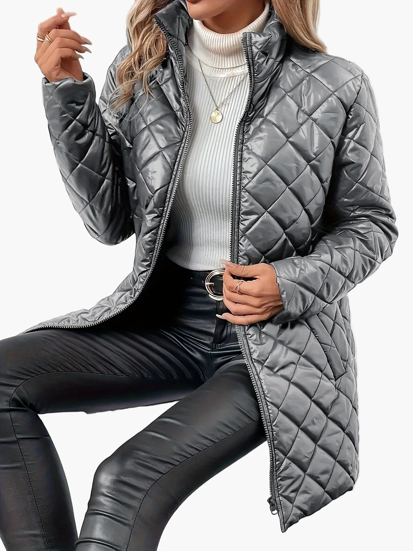 Manteau matelassé long femme style urbain chic pour l'hiver - Image 3