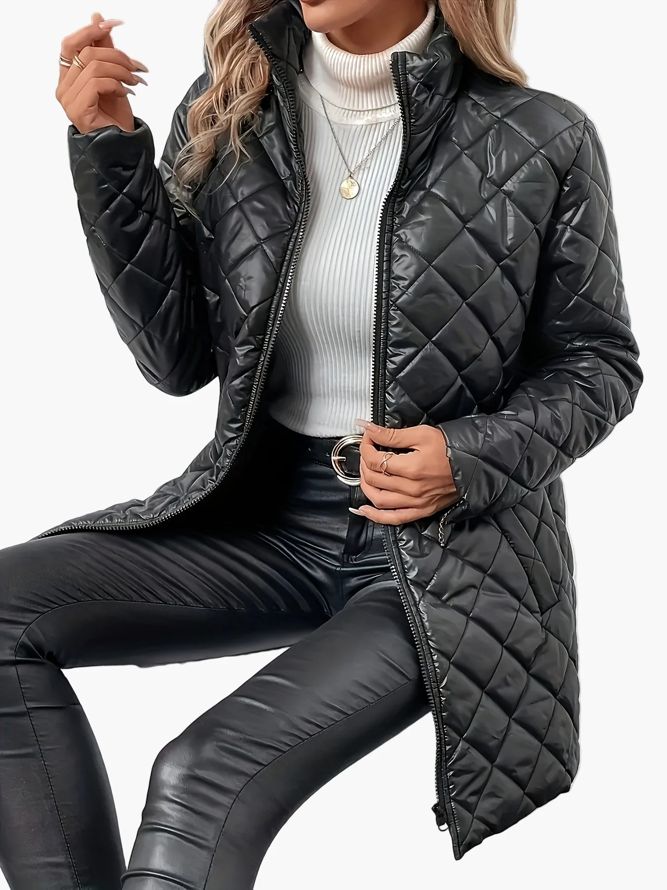 Manteau matelassé long femme style urbain chic pour l'hiver - Image 8