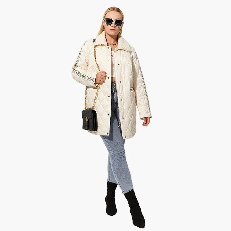 Manteau matelassé style décontracté pour femme avec col effet fourrure et détails tendance - Image 3