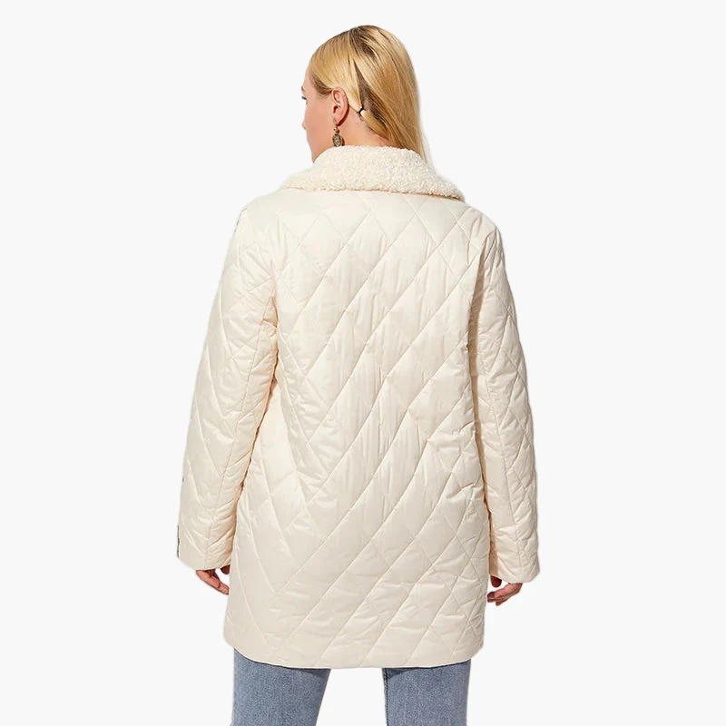 Manteau matelassé style décontracté pour femme avec col effet fourrure et détails tendance - Image 4