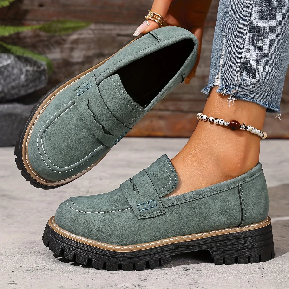 Mocassins décontractés pour femme style penny loafers semelle épaisse - Image 2