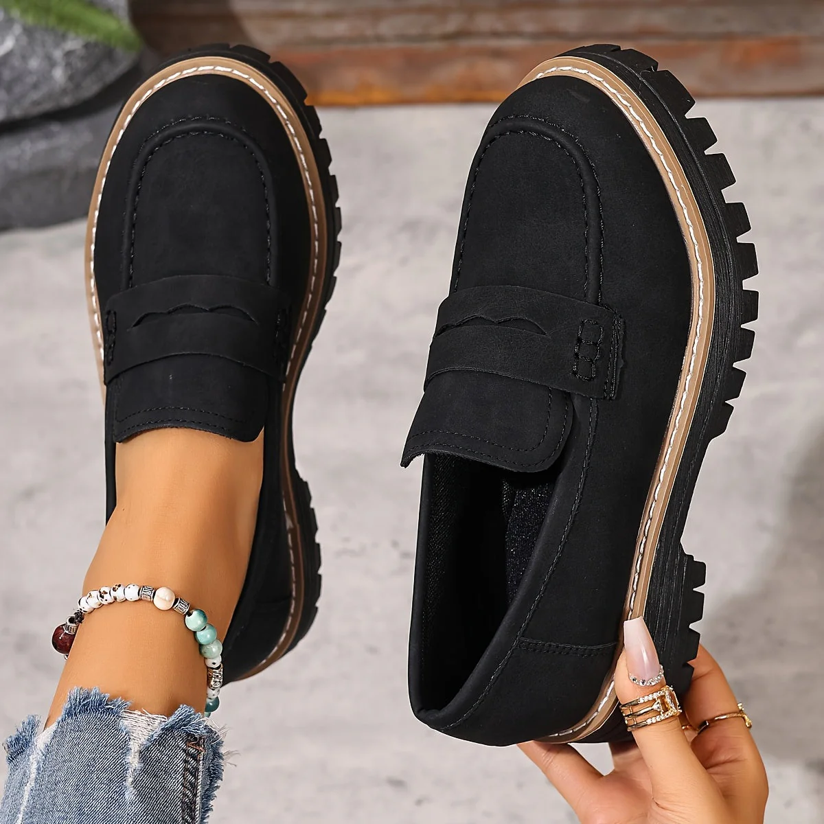 Mocassins décontractés pour femme style penny loafers semelle épaisse - Image 3