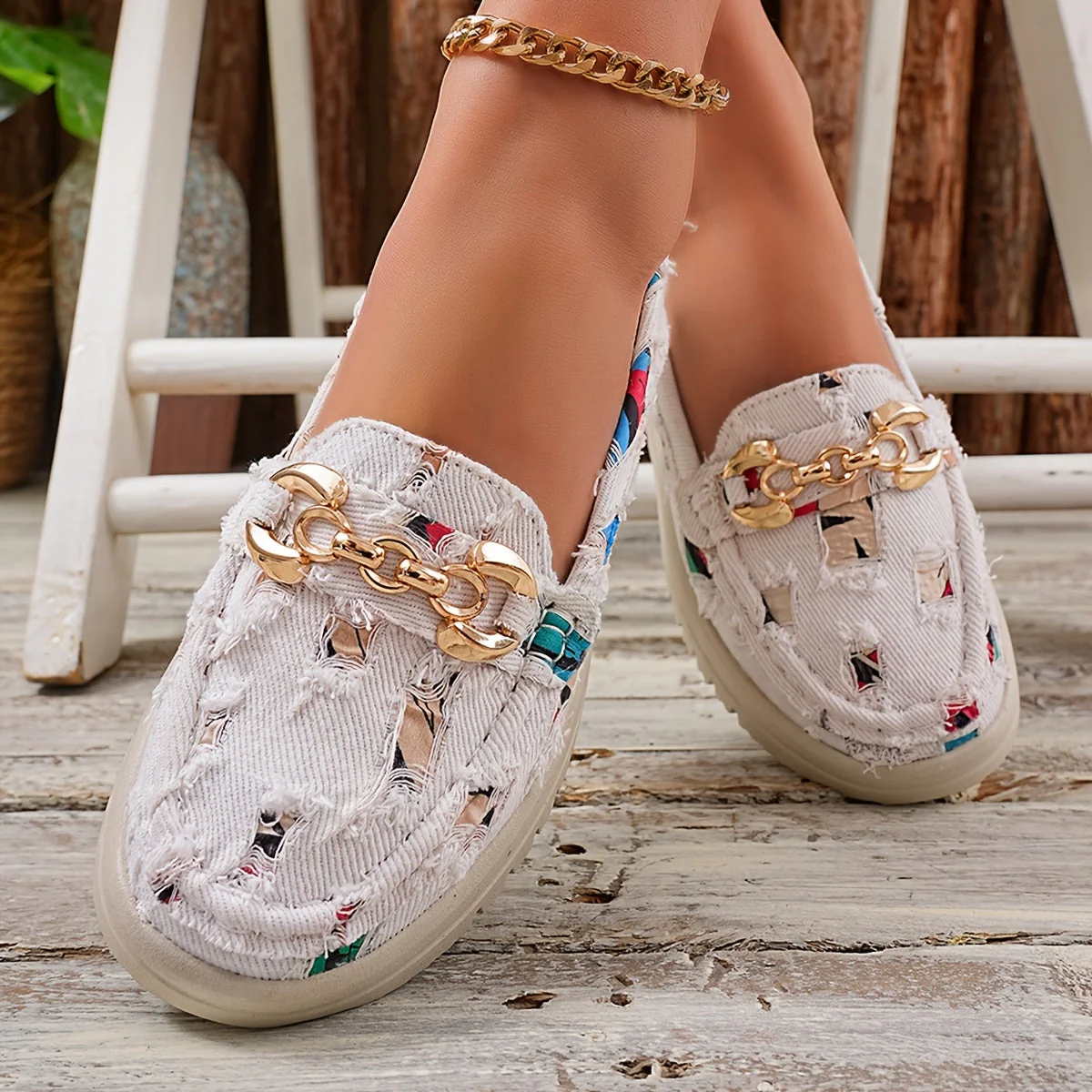 Mocassins Femme Style Décontracté Chic à Enfiler avec Chaîne Décorative – Mode Printemps - Image 2