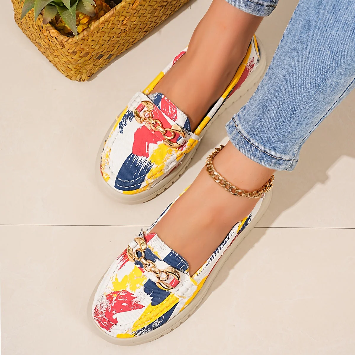 Mocassins Femme Style Décontracté Chic à Enfiler avec Chaîne Décorative – Mode Printemps - Image 3