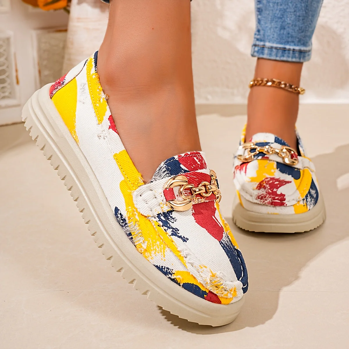 Mocassins Femme Style Décontracté Chic à Enfiler avec Chaîne Décorative – Mode Printemps - Image 4