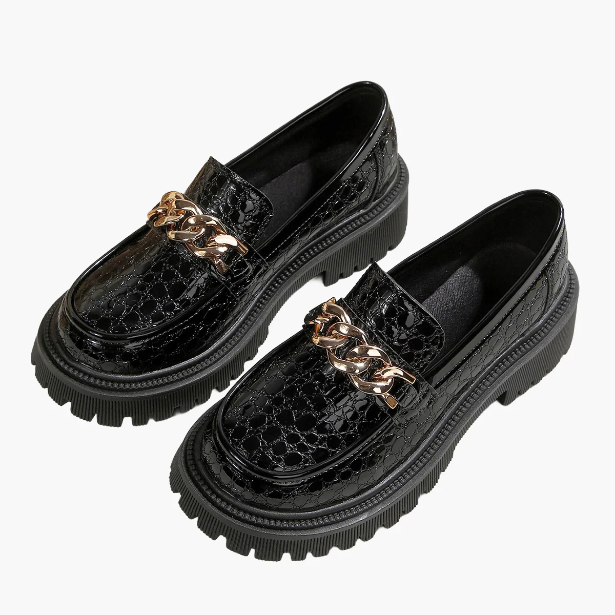 Mocassins à plateforme pour femme style urbain avec chaîne décorative, confort quotidien - Image 7