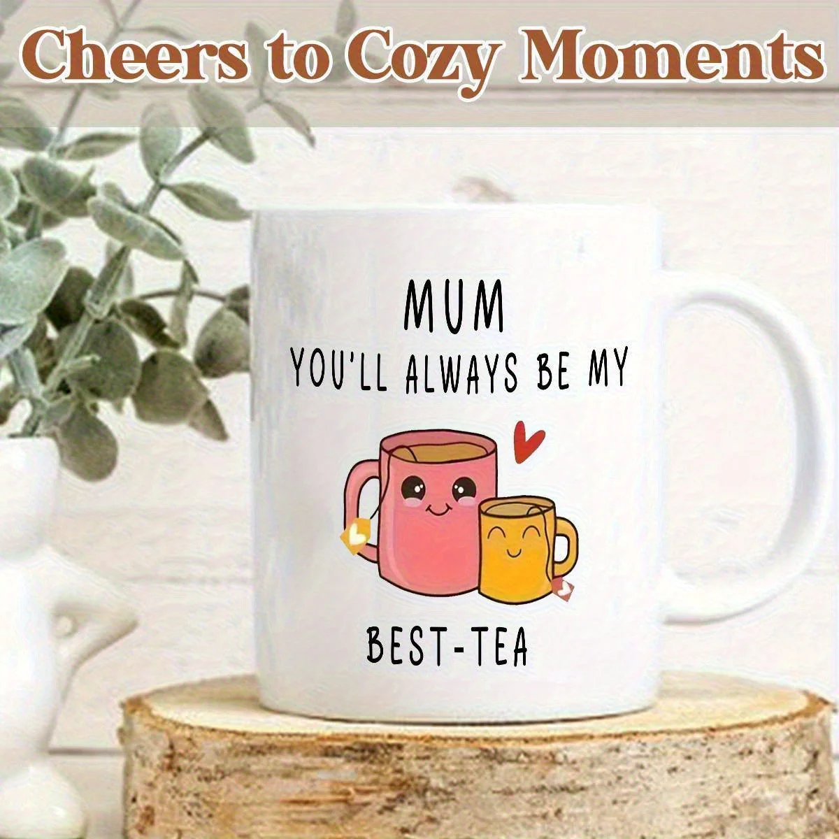 Mug cadeau pour femme – Tasse humoristique pour maman – Idée cadeau fête des mères – Style kawaii, message "Mum you'll always be my best-tea" - Image 7