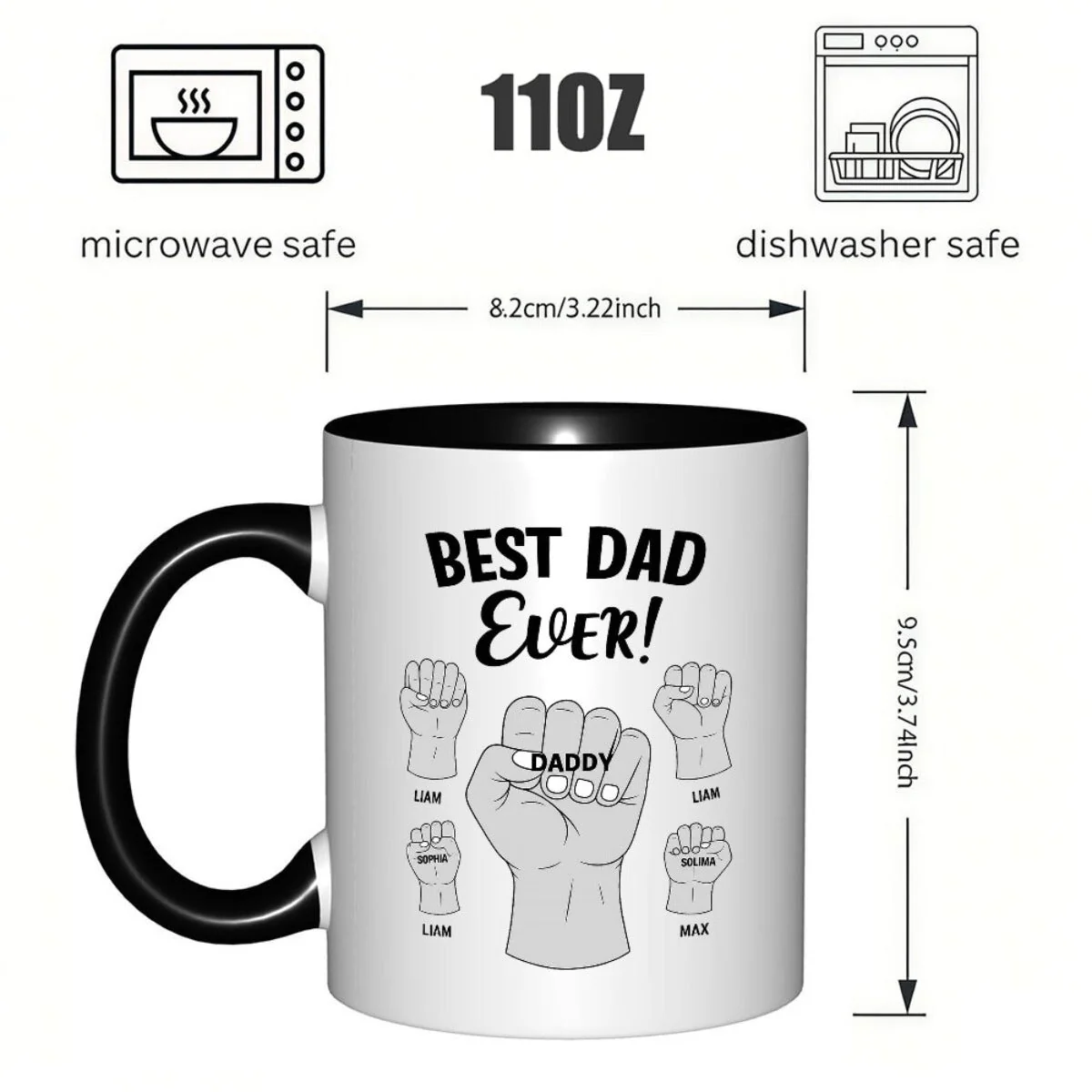 Mug Cadeau Homme – Tasse "Best Dad Ever" Personnalisable pour Papa, Style Fête des Pères, Idéal Famille - Image 8