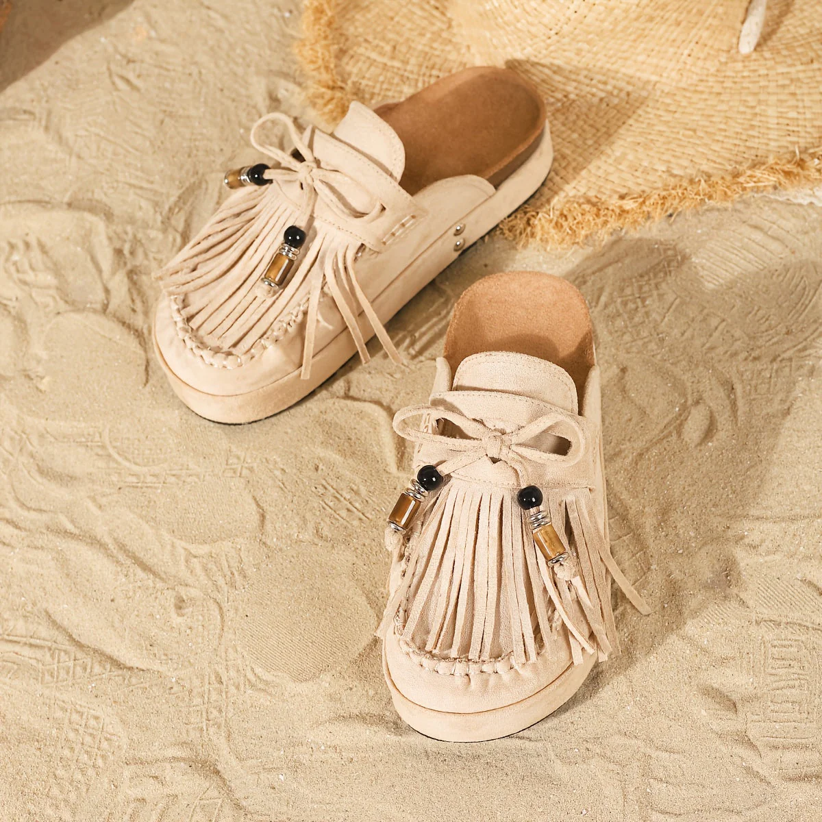 Mules Femme Style Bohème à Franges et Perles – Sandales Confort Été Mode Décontractée - Image 11