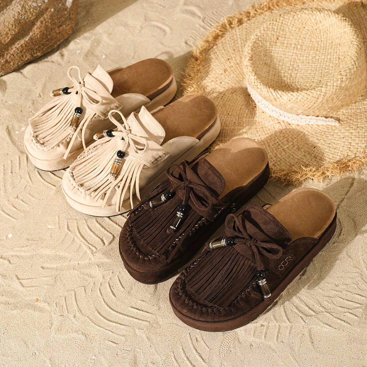 Mules Femme Style Bohème à Franges et Perles – Sandales Confort Été Mode Décontractée - Image 4