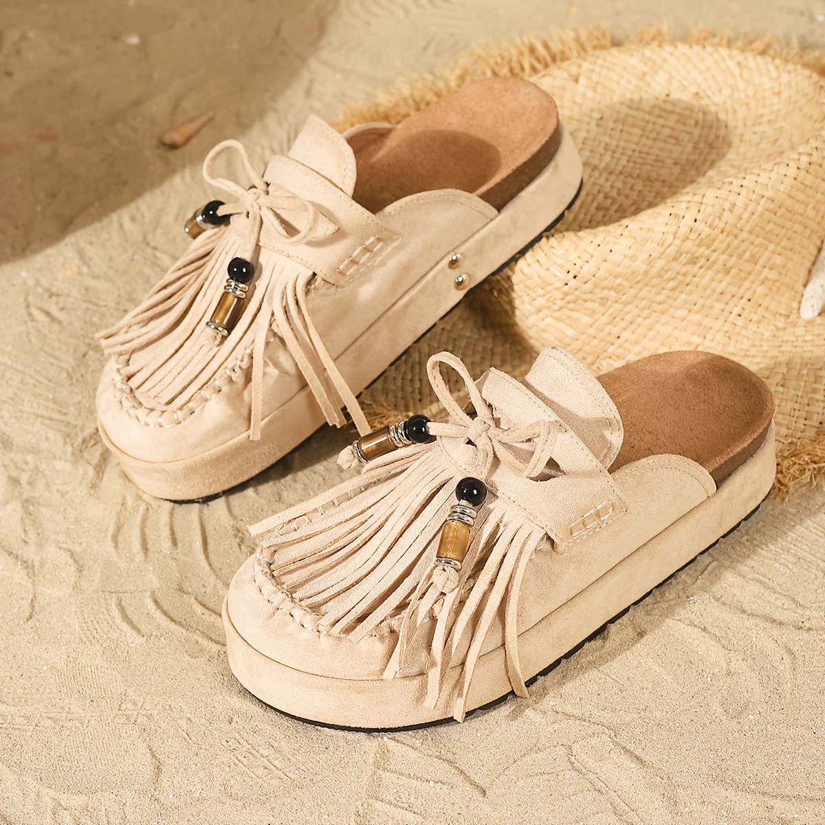 Mules Femme Style Bohème à Franges et Perles – Sandales Confort Été Mode Décontractée - Image 7