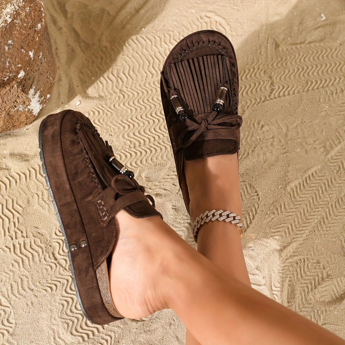 Mules Femme Style Bohème à Franges et Perles – Sandales Confort Été Mode Décontractée - Image 8
