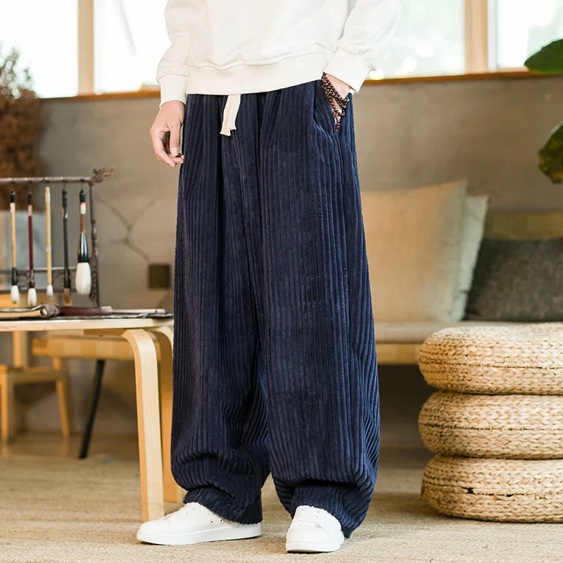 Pantalon ample homme style streetwear décontracté à côtes pour loisirs ou détente - Image 2