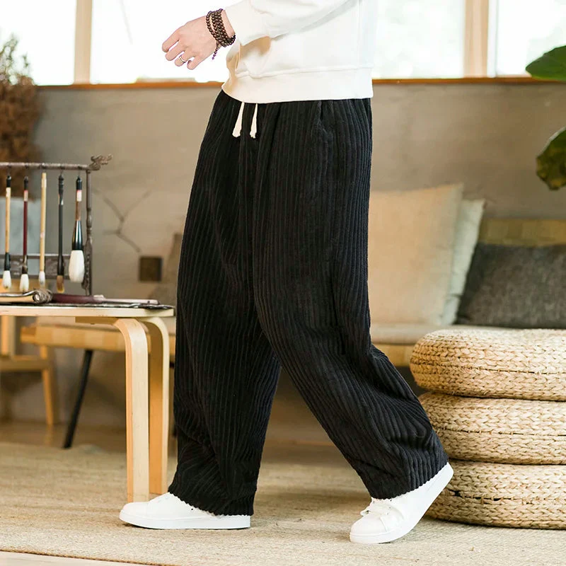 Pantalon ample homme style streetwear décontracté à côtes pour loisirs ou détente - Image 3
