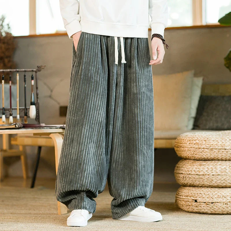 Pantalon ample homme style streetwear décontracté à côtes pour loisirs ou détente - Image 4