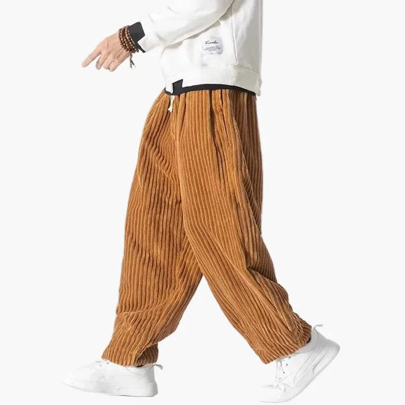 Pantalon ample homme style streetwear décontracté à côtes pour loisirs ou détente - Image 5