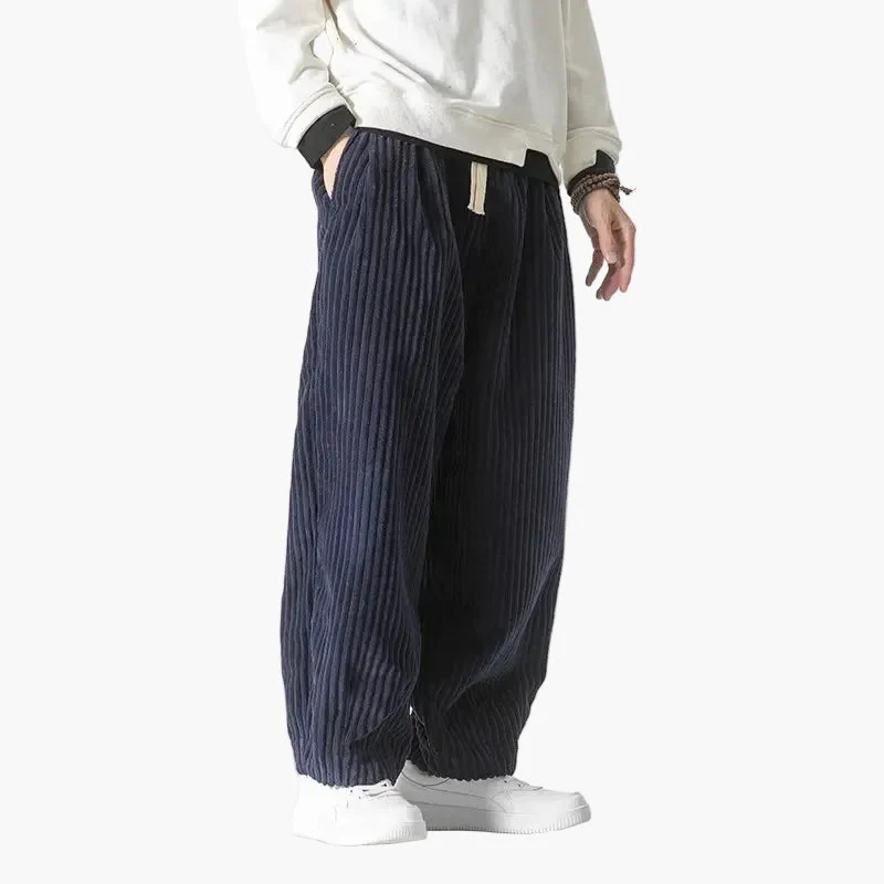 Pantalon ample homme style streetwear décontracté à côtes pour loisirs ou détente - Image 7