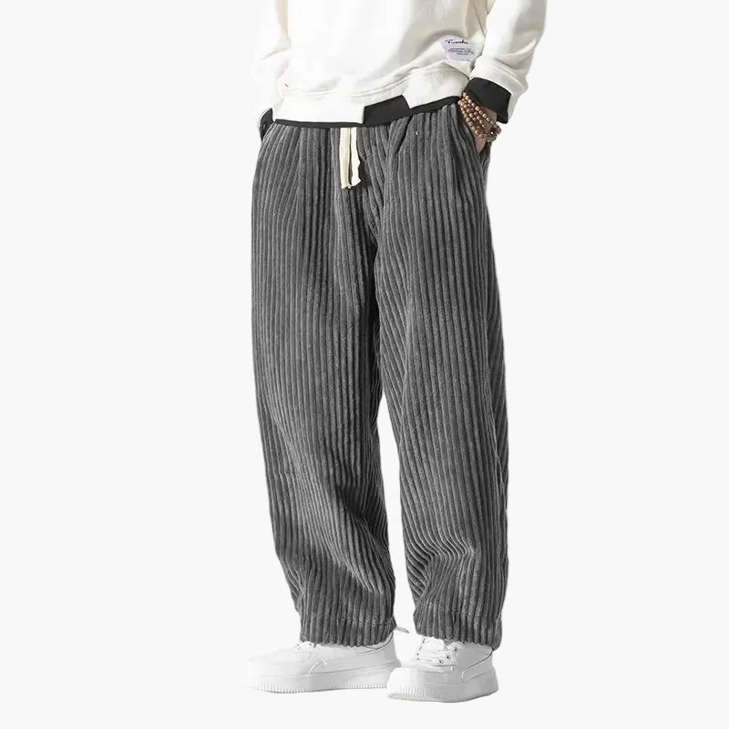 Pantalon ample homme style streetwear décontracté à côtes pour loisirs ou détente - Image 9