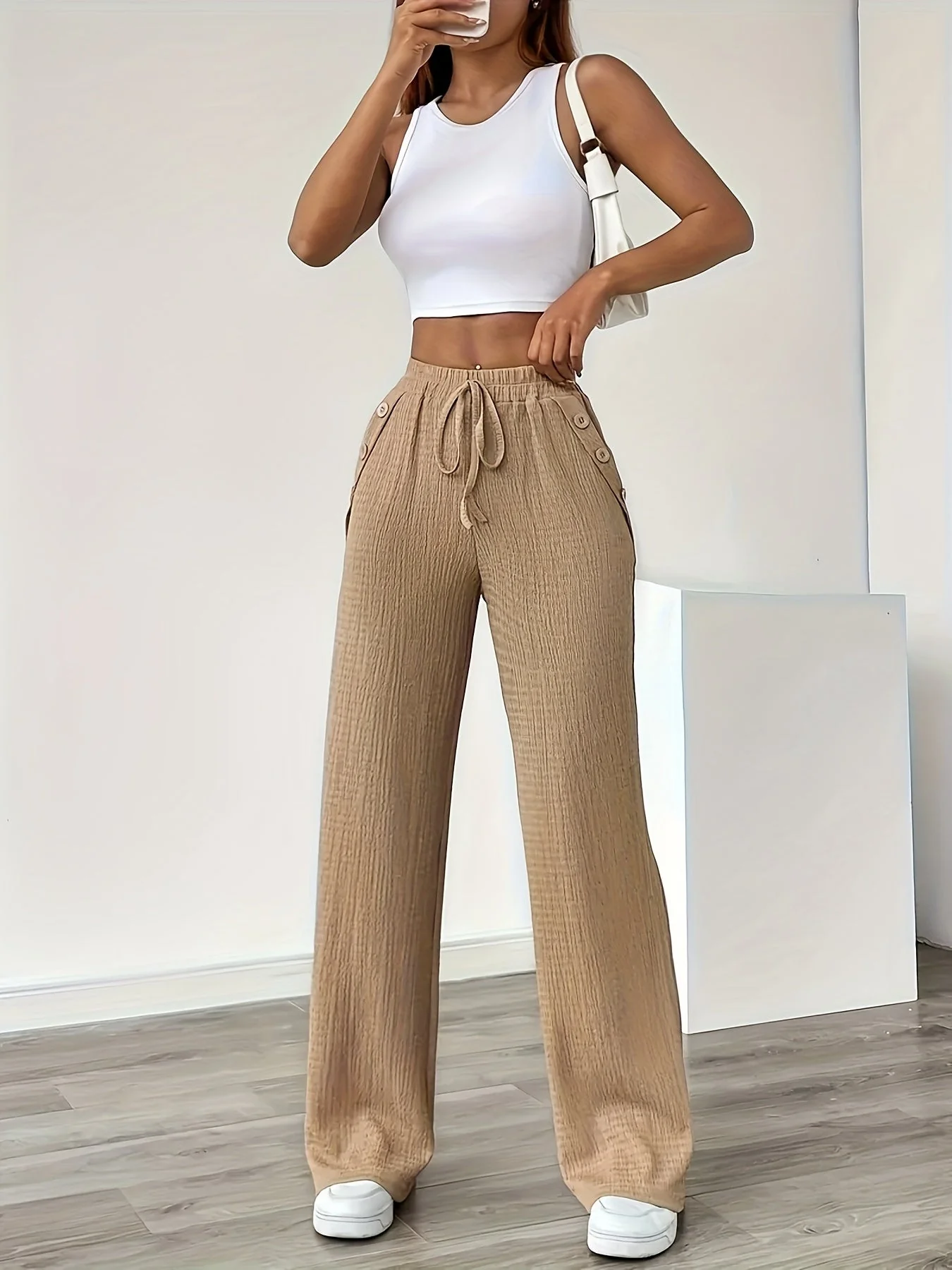 Pantalon décontracté droit taille haute pour femme - Style urbain chic et confortable - Image 10