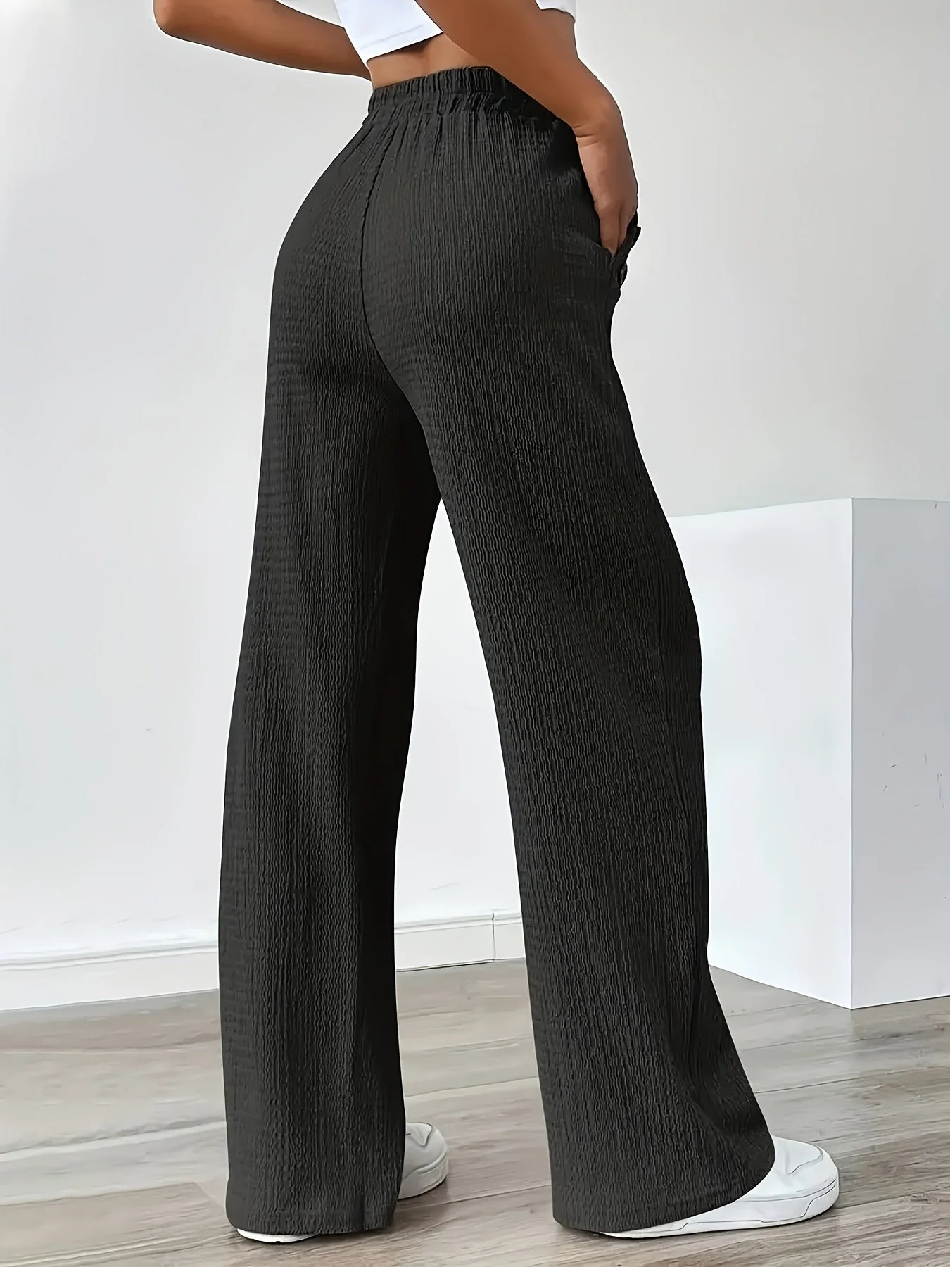 Pantalon décontracté droit taille haute pour femme - Style urbain chic et confortable - Image 3