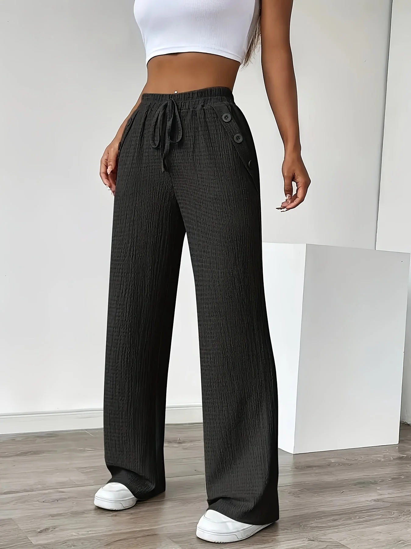 Pantalon décontracté droit taille haute pour femme - Style urbain chic et confortable - Image 7