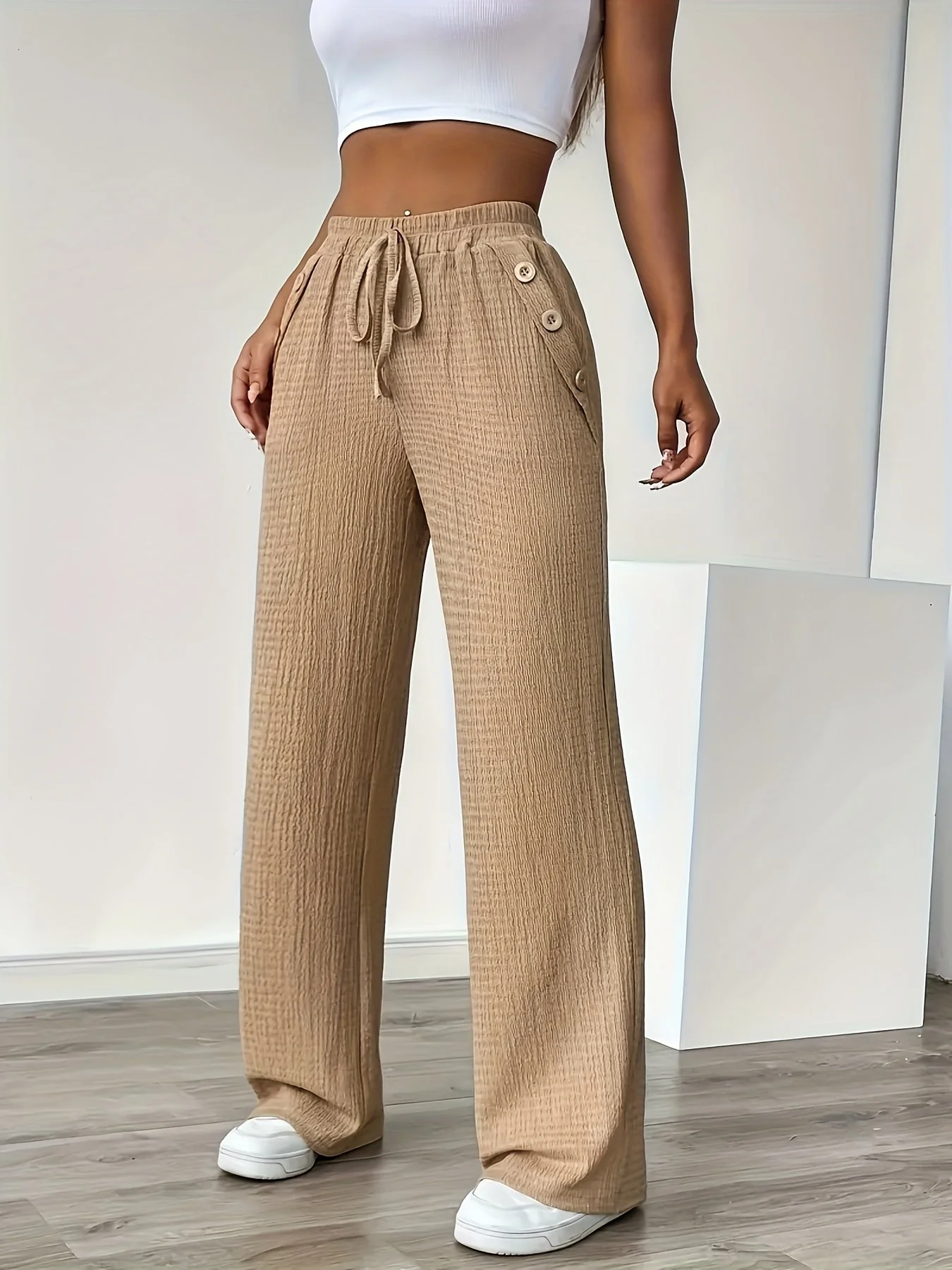 Pantalon décontracté droit taille haute pour femme - Style urbain chic et confortable - Image 8