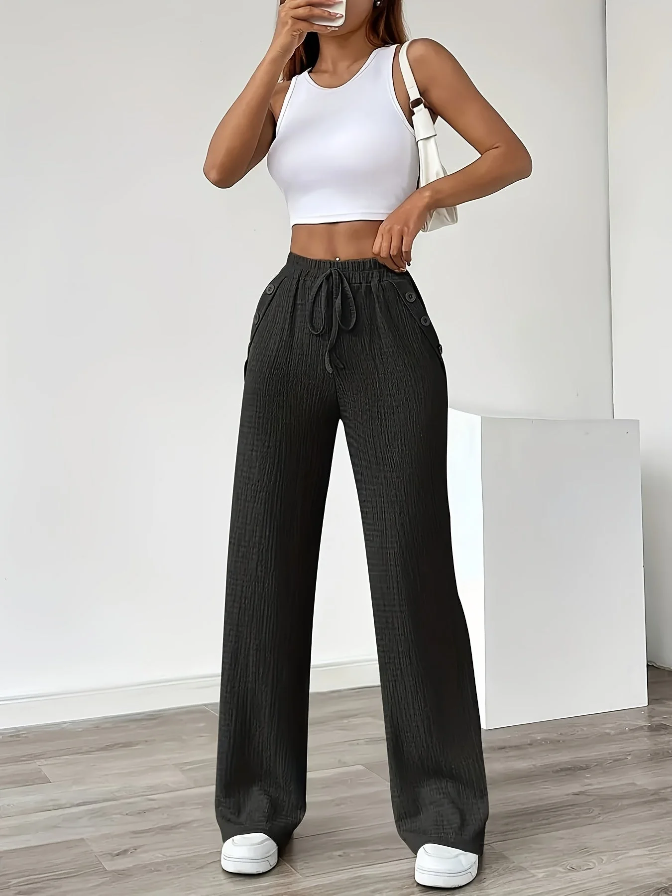 Pantalon décontracté droit taille haute pour femme - Style urbain chic et confortable - Image 9